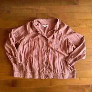 Penn | In Every Story… Lightweight linen jacket in  dark salmon plus-size 2X/3X
